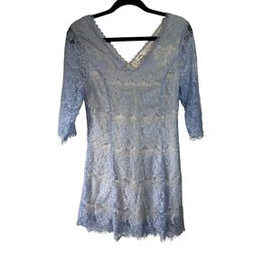 Andree by Unit Blue Floral Lace V Neck 3/4 Sleeve Cocktail Dress Party SZ M